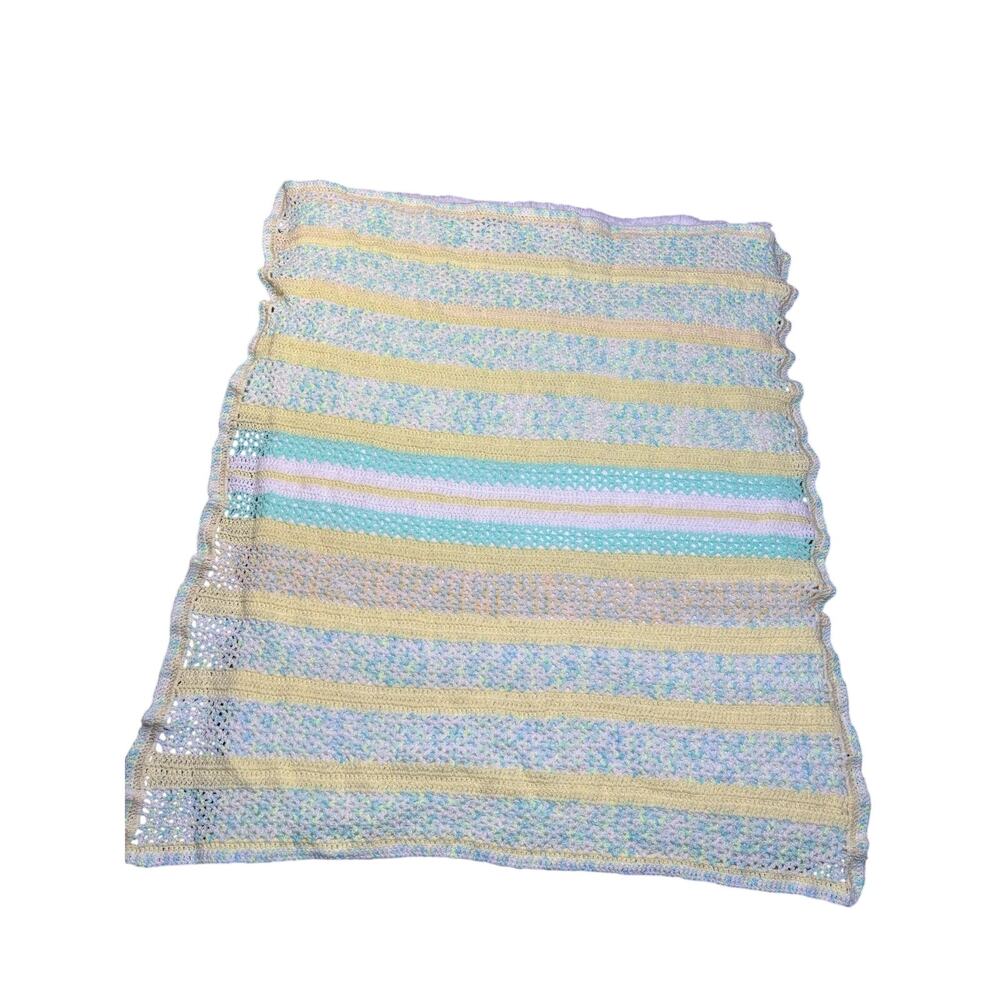 Vintage crocheted baby blanket/afghan, approx. 36” x 39” acrylic baby yarn